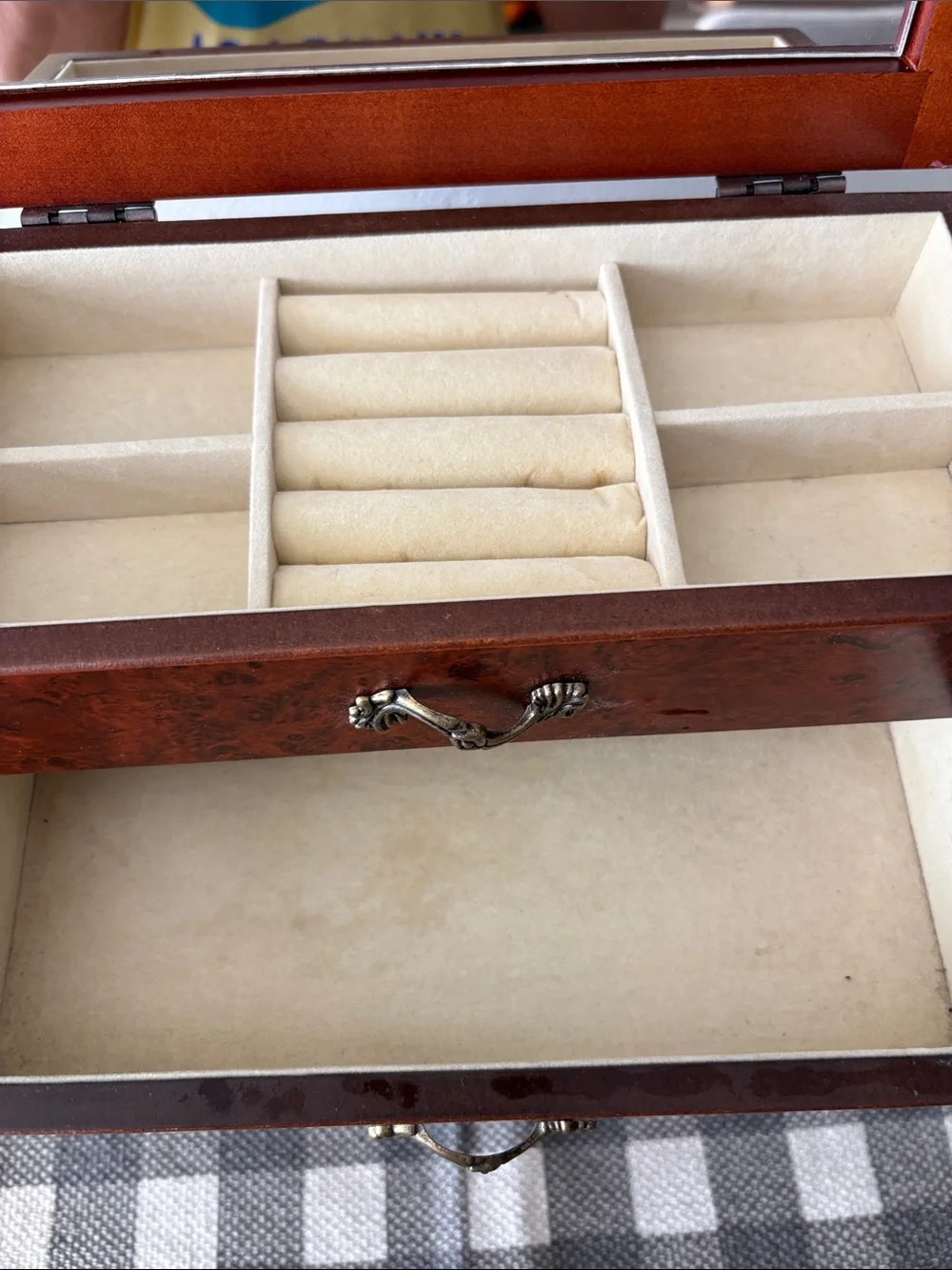 Vintage faux burled wood jewelry box